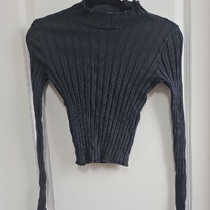 Zara Gray Ribbed Crop Blouse